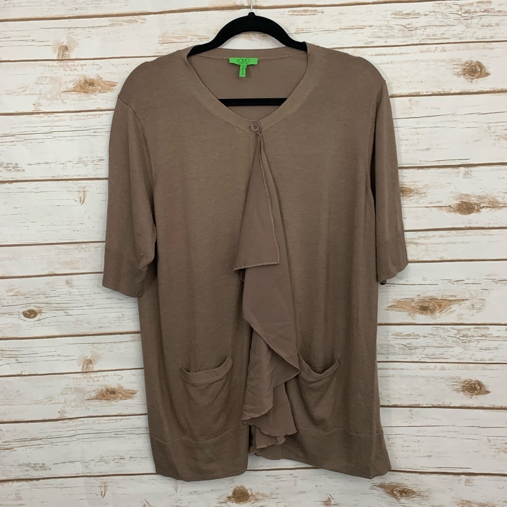 LOGO By Lori Goldstein Brown Button Front …